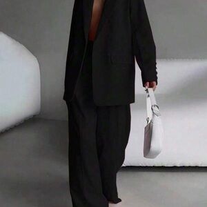 Black Oversized Blazer and Wide Leg Pants Set